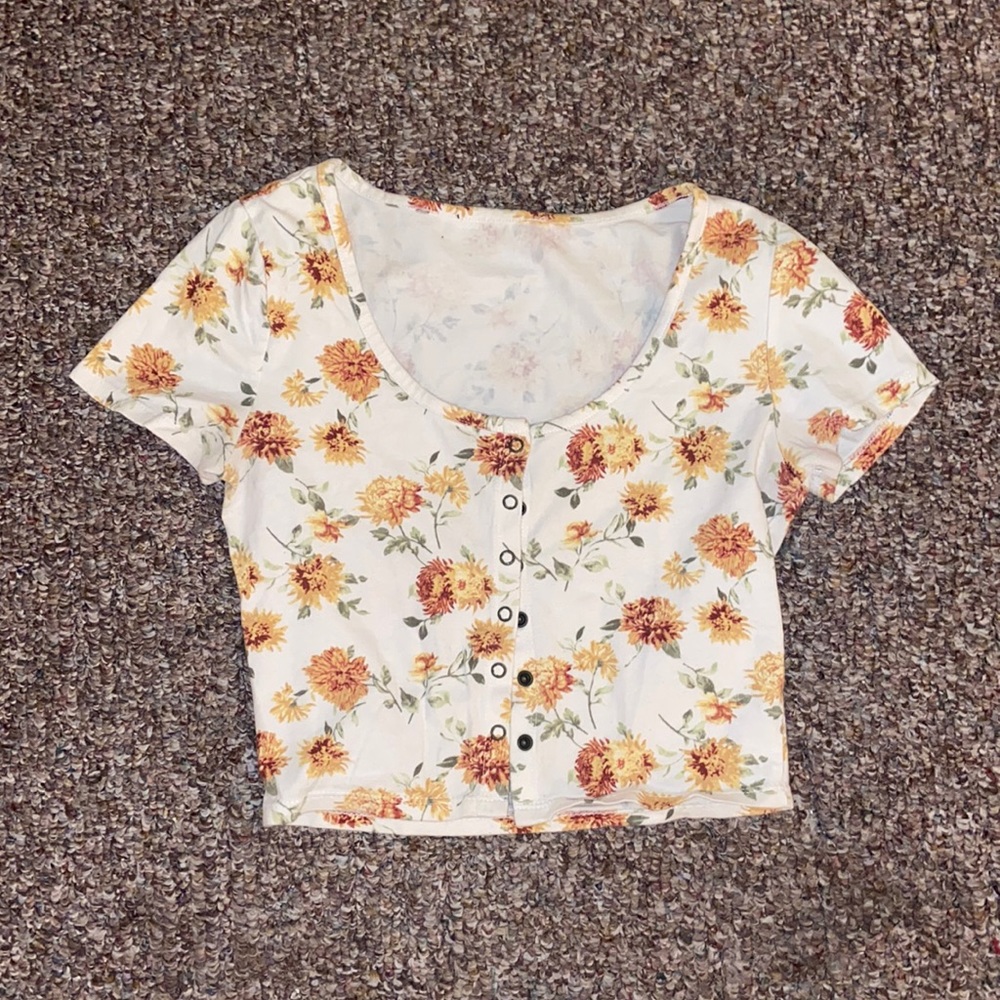 Yellow floral button up crop top